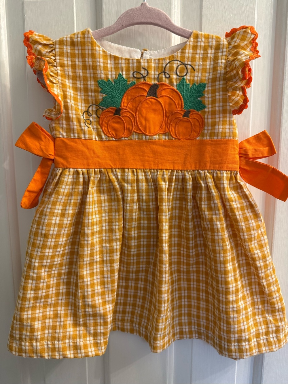 Lil Cactus Baby Girl Pumpkin Gingham Fall Dress 3-6M